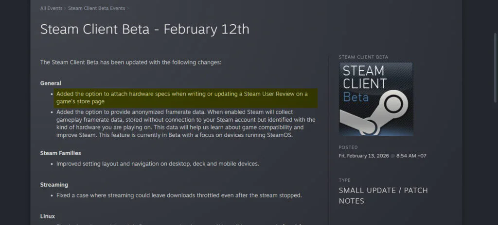 Steam Will Soon Show Hardware Specs in Game Reviews 2 Steam Client Beta Updates - February 12th