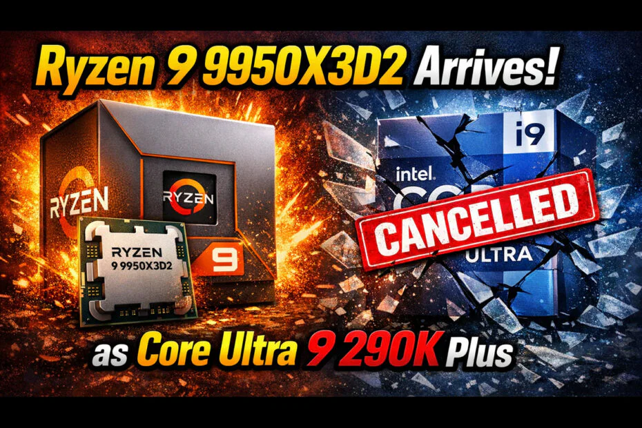 AMD Ryzen 9 9950X3D2 Arrives as Intel Cancels Core Ultra 9 290K Plus 2 AMD Ryzen 9 9950X3D2 Arrives as Intel Cancels Core Ultra 9 290K Plus