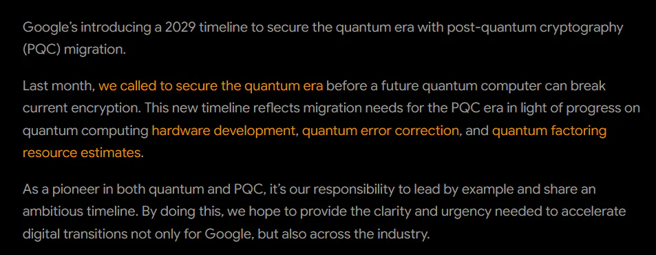 Google Plans Quantum-Safe Security Transition by 2029 2 Announcement on Google Blog
