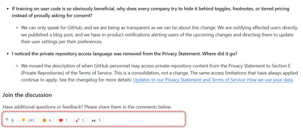 GitHub Copilot Will Use Your Code for AI Training 3 Negative reactions from community members are indicated by the number of dislike icons