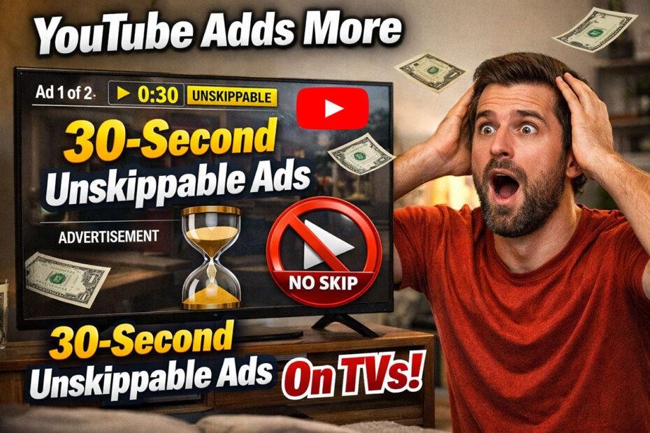 YouTube Adds More 30-Second Unskippable Ads on TVs