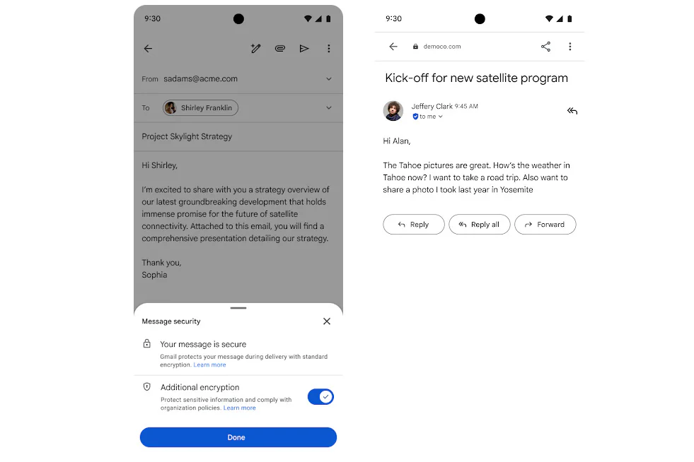 Google Expands Gmail Encryption to Mobile Devices 2 Composing a E2EE message in Gmail & Recipient without Gmail app reading in browser
