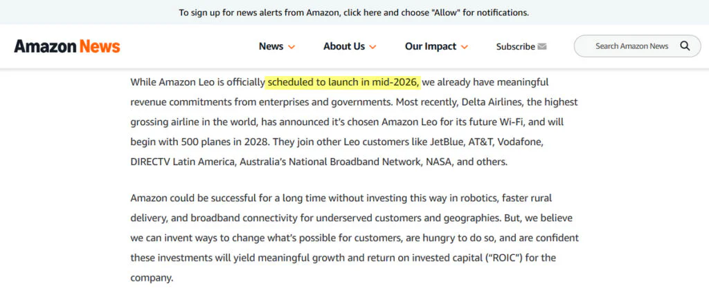 Amazon Plans Mid-2026 Rollout for Satellite Broadband Network 2 Information available on Amazon News