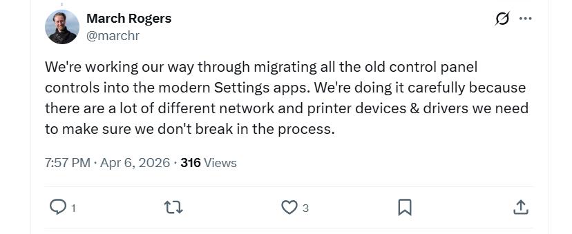 Microsoft Ends the Era of the Control Panel 2 Marc Rogers' status on X