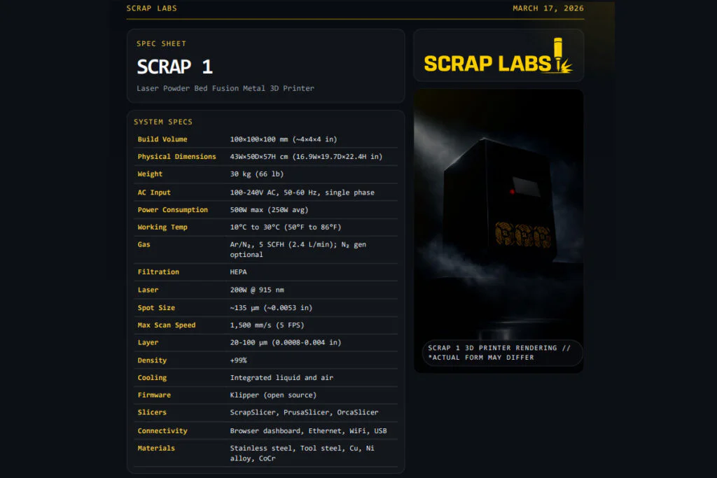 Startup Shakes Up Industry with $10K Benchtop Metal 3D Printer 2 Scrap 1 Specs