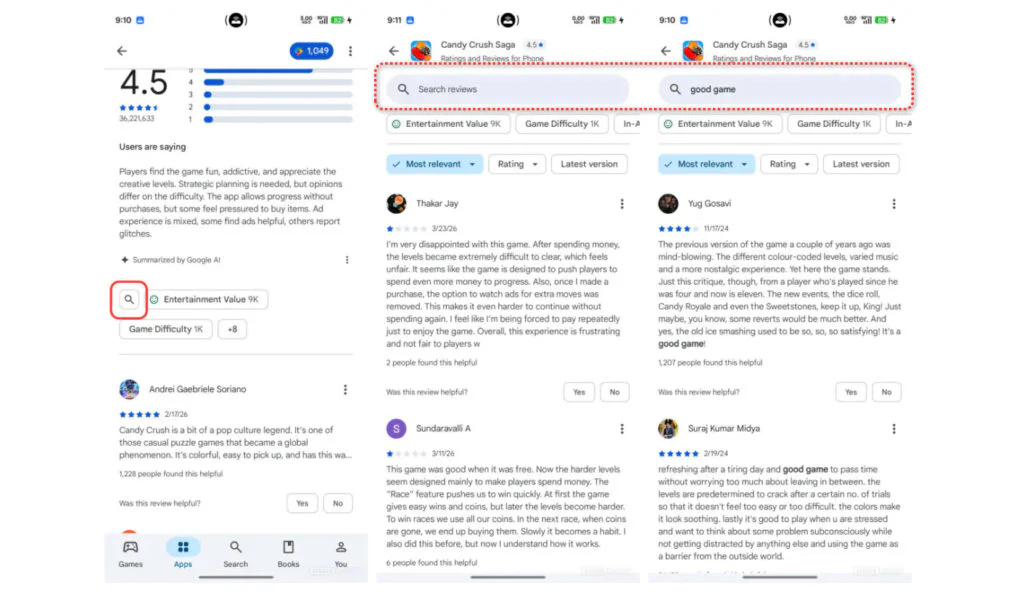 Google Enhances Play Store with Searchable User Reviews 3 Search appearance in Google Play Store review
