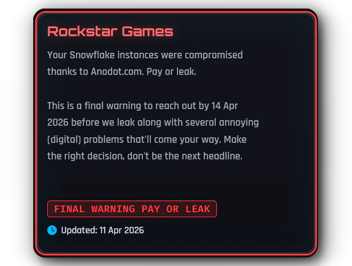 Rockstar Games Confirms Third-Party Data Breach 2 ShinyHunters claiming Rockstar Games as its new victim