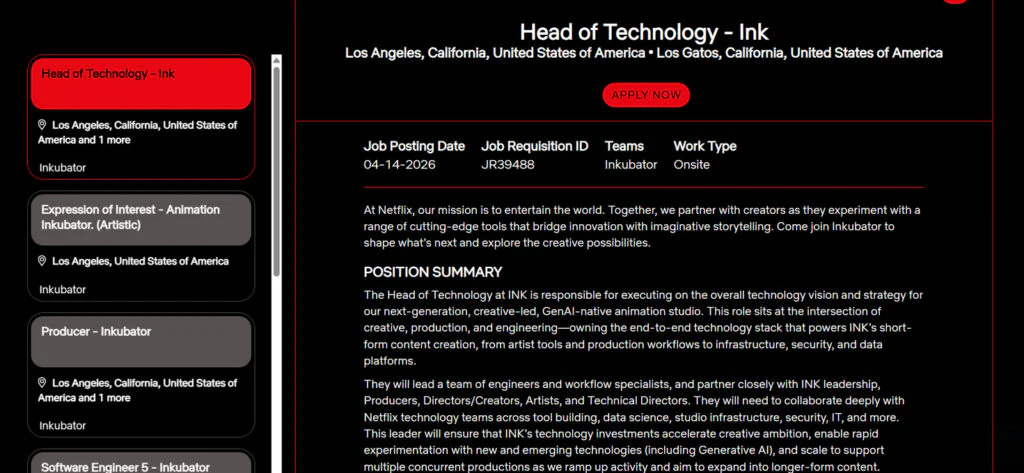 Netflix Eyes Generative AI for New Animated Shorts 2 Job Listing on the Netflix site