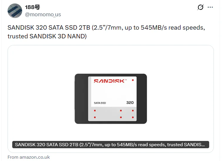 Rising NVMe Costs Push Sandisk to Launch New SATA SSDs in 2026 2 Post by @momomo_us