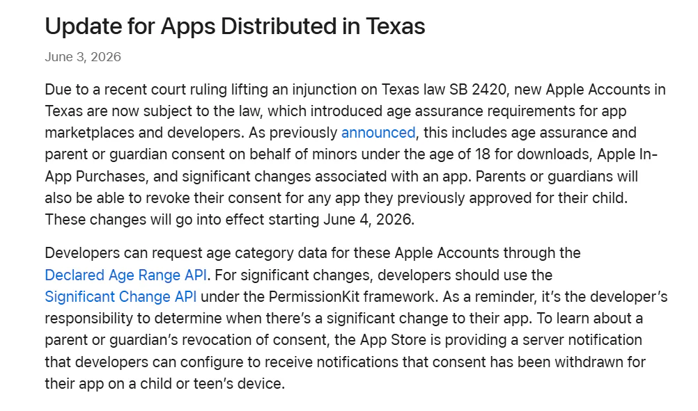 Texas App Store Users Must Now Verify Their Age Under New Apple Policy 2 Announcement on the Apple Website