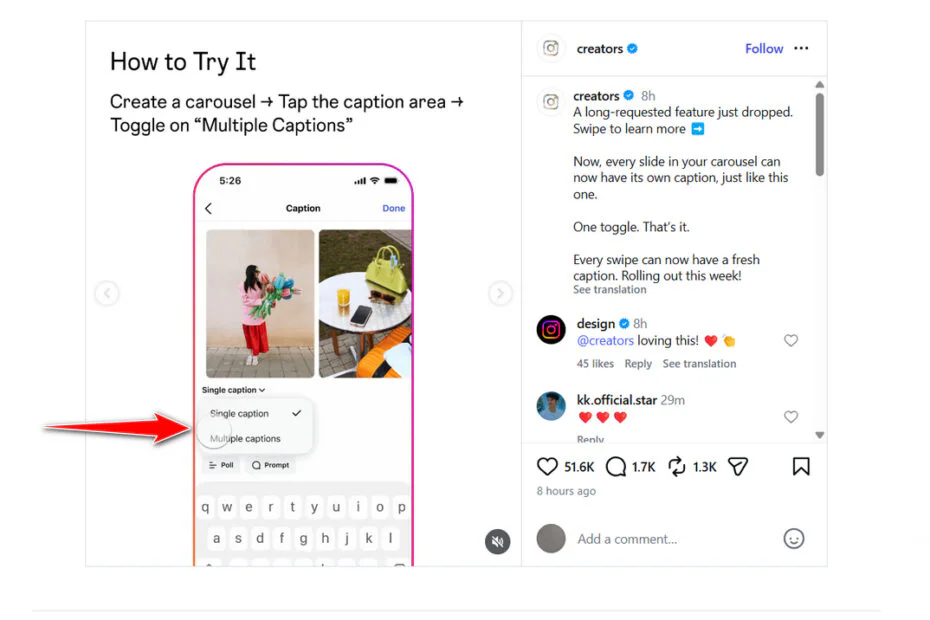 Instagram Rolls Out Separate Captions for Every Photo in Carousel Posts 1 Instagram Rolls Out Separate Captions for Every Photo in Carousel Posts