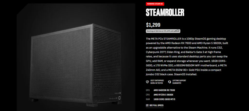 Pre-Built Gaming PCs Running SteamOS Are Finally Available to Buy 2 Steamroller Specs