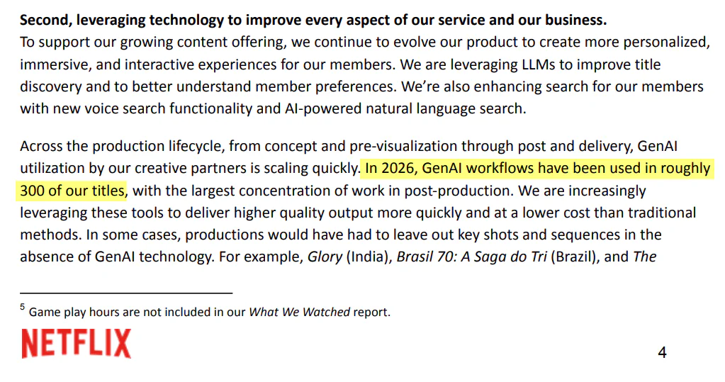 Netflix Confirms Generative AI Powered Around 300 Titles This Year 2 Confirmation from Netflix through a shareholder letter document
