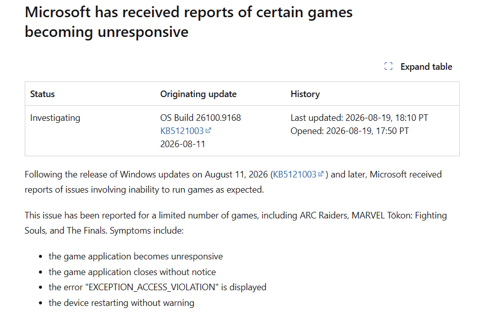 Windows 11 KB5121003 Triggers Game Crashes 3 Confirmation from Microsoft