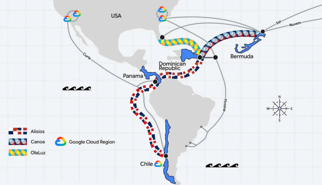 Google Plans New Undersea Cables Connecting Latin America to the US 2 Google Alisios, Canoa, & OlaLuz Submarine Cable Project