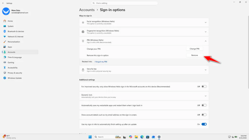 How to Remove PIN in Windows 11 5 How to Remove PIN in Windows 11 - Step 4