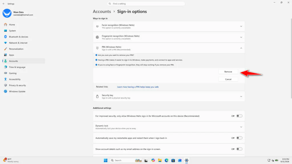 How to Remove PIN in Windows 11 6 How to Remove PIN in Windows 11 - Step 5
