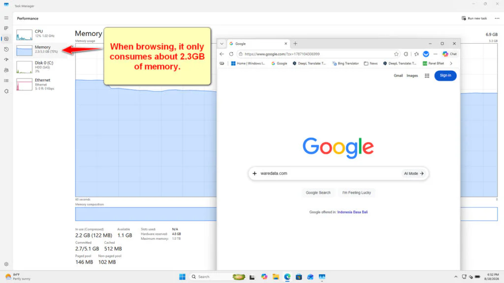 Windows 11 25H2 ISO (2026 Update) 3 Windows 11 25H2 when browsing, it only consumes about 2.3GB of memory